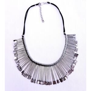 Silver Metal Fringe Choker Collar Necklace Brutalist Modern Y2K 17”-19” Long
